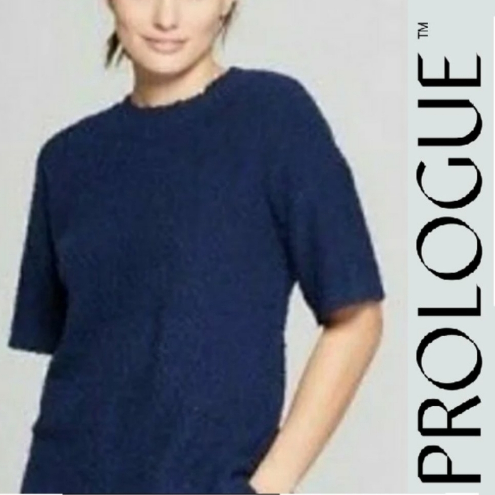 *NEW! WOMEN'S CREW NECK KNIT PULL OVER TOP BLOUSE SHORT SLEEVE SWEATER NAVY XS